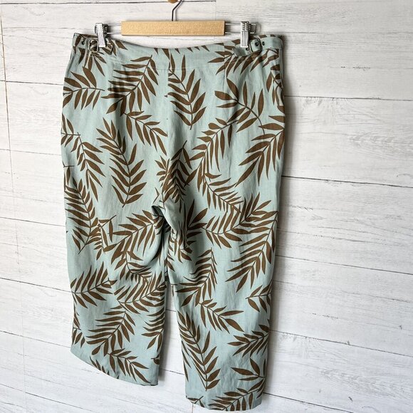 Ralsey Pants Womens Size 14P Teal & Brown Foliage 100% Linen Wide Leg Cropped - Picture 11 of 16